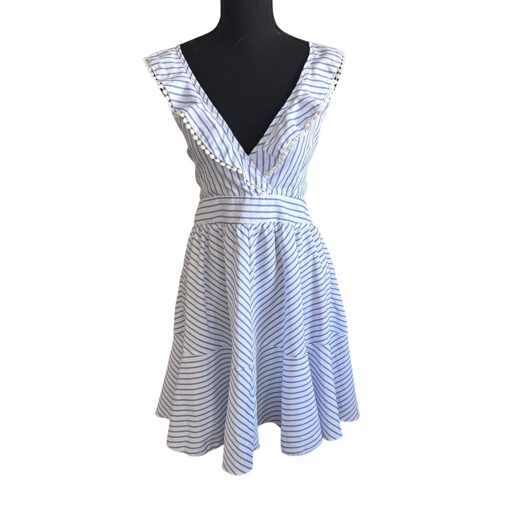 SHEIN Womens Blue White Striped Dress Size L Coastal Beach Resort Vacation